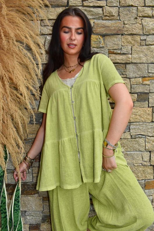 Lina Linen Blend Smock Over Shirt Washed Olive